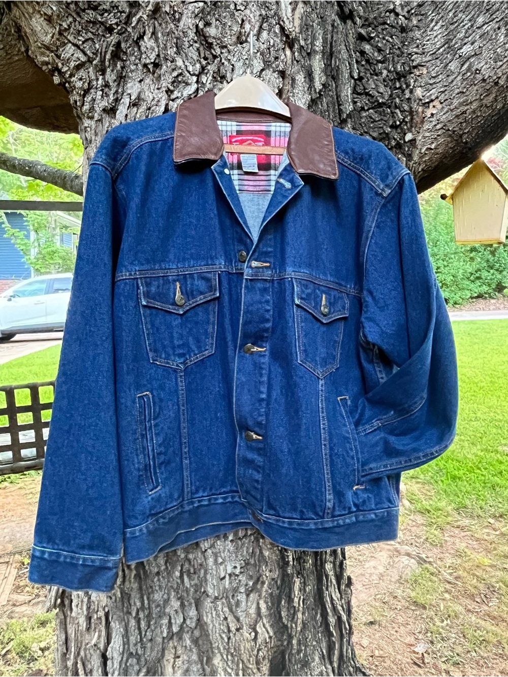 Marlboro Men's Denim Jacket with Brown Corduroy Collar - Flannel inside M